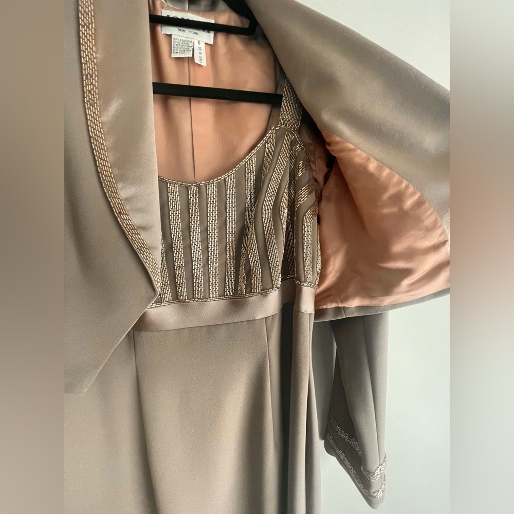 Jovani Tan & Gold Dress and Jacket Set With Beaded Embellishments Size 8 - Picture 7 of 10
